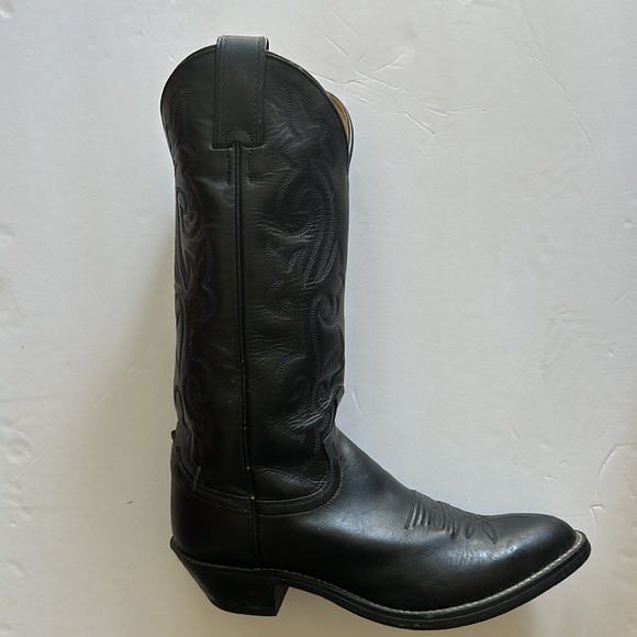 Justin Black Leather Pointed Toe Cowboy Boots - Picture 3 of 7